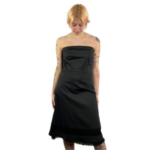 RW & Co Black Formal  Strapless Dress with Ruffled Tulle Edging